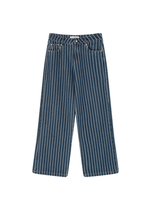 STRIPED DENIM TROUSERS DARK BLUE