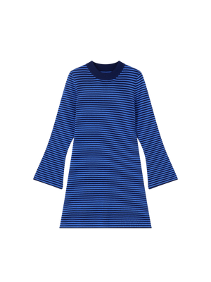 KNITTED STRIPED MINI DRESS BLUE