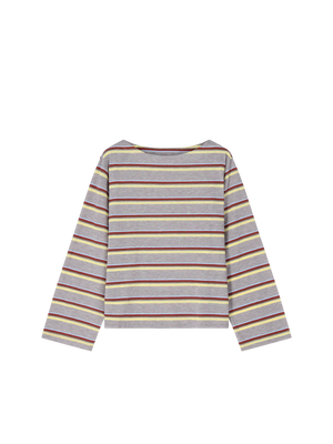 STRIPED LONG SLEEVE BOAT NECK T-SHIRT GREY