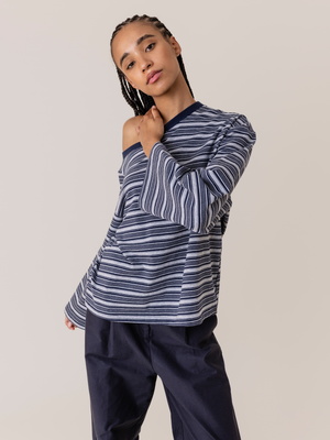 ASYMMETRIC STRIPED T-SHIRT NAVY