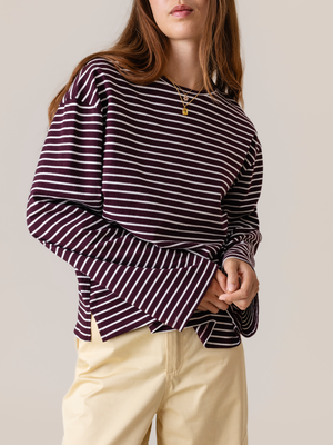 STRIPED LOOSE T-SHIRT BURGUNDY