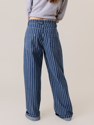 STRIPED DENIM TROUSERS DARK BLUE