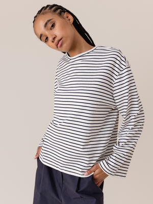 STRIPED LOOSE T-SHIRT ECRU