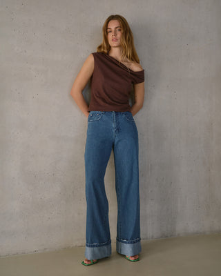 LINEN DRAPED TOP BROWN