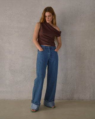 LINEN DRAPED TOP BROWN