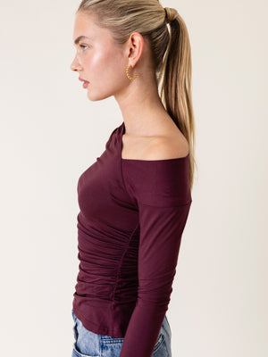 ASYMMETRIC STRETCHY TOP BURGUNDY