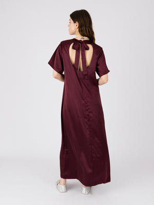 SATIN MAXI DRESS BURGUNDY