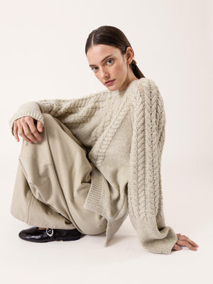 BRAIDED FISHERMAN SWEATER BEIGE