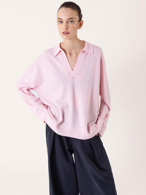 CASHMERE BLEND POLO SWEATER PINK