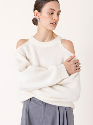 KNITTED ALPACA BLEND CUT OUT SWEATER ECRU