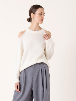 KNITTED ALPACA BLEND CUT OUT SWEATER ECRU