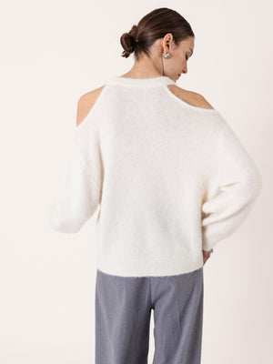 KNITTED ALPACA BLEND CUT OUT SWEATER ECRU