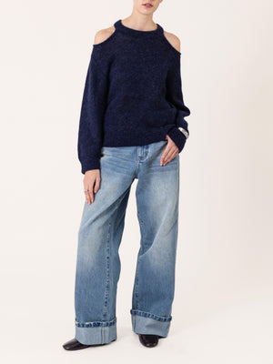 FOLDED HEM DENIM TROUSERS