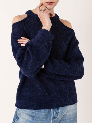 KNITTED ALPACA BLEND CUT OUT SWEATER NAVY BLUE