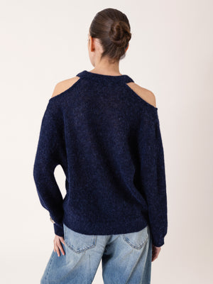 KNITTED ALPACA BLEND CUT OUT SWEATER NAVY BLUE