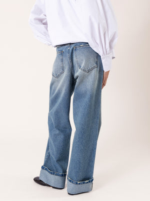 FOLDED HEM DENIM TROUSERS