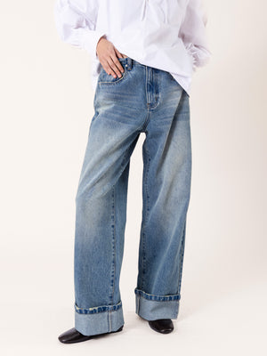 FOLDED HEM DENIM TROUSERS