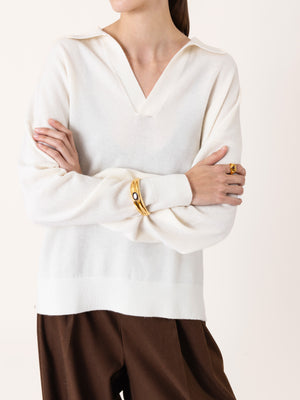 CASHMERE BLEND POLO SWEATER ECRU