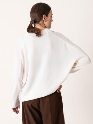 CASHMERE BLEND POLO SWEATER ECRU