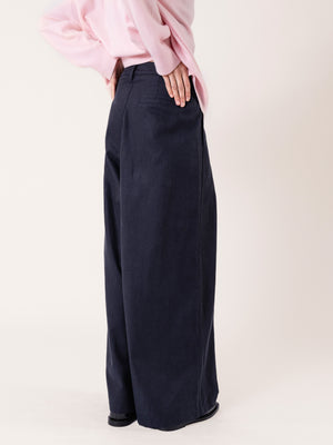 WIDE PLEATED TROUSERS NAVY