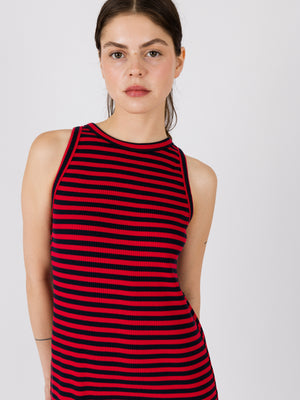 STRIPED CUT OUT DRESS NAVY/RED