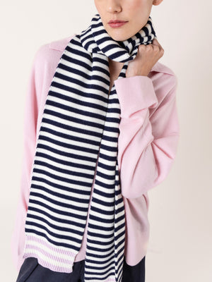 STRIPED MERINO SCARF NAVY BLUE/PINK