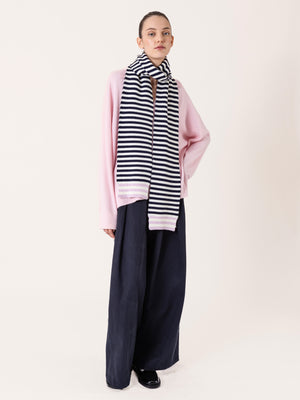 STRIPED MERINO SCARF NAVY BLUE/PINK