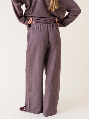 SOFT STRIPED ELASTICATED TROUSERS BURGUNDY