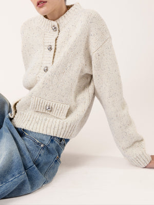 SPECKLED KNITTED CARDIGAN ECRU