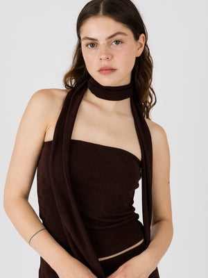 STRETCHY SCARF TOP BROWN