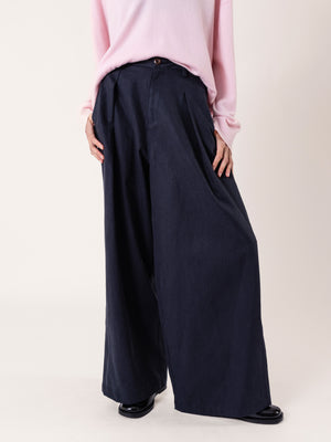 WIDE PLEATED TROUSERS NAVY